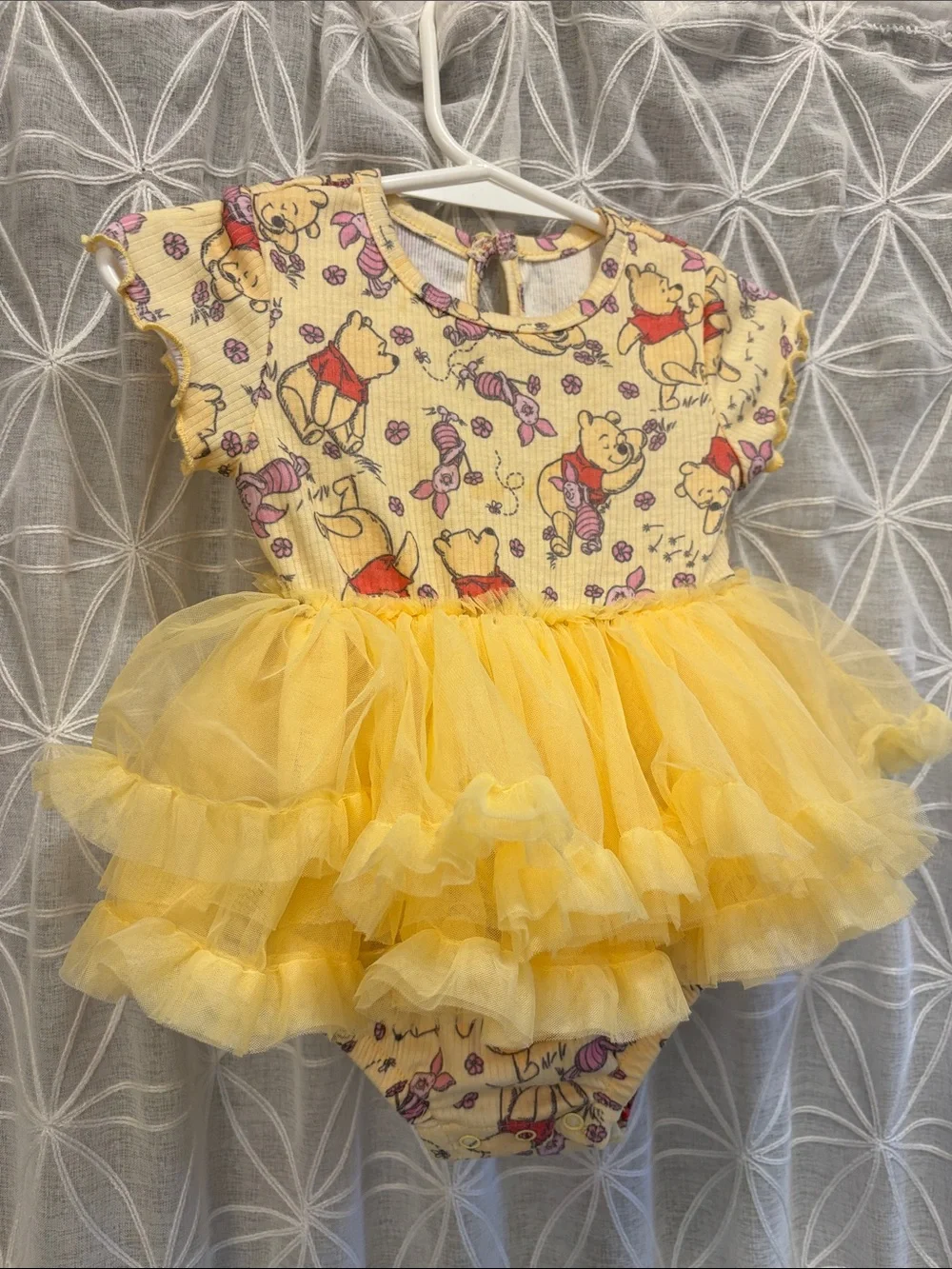 Disney Baby Yellow Winnie the Pooh Floral Print Tutu Onesie
